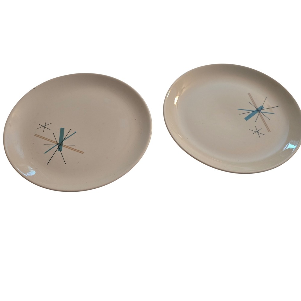 Vtg Salem North Star Atomic Starburst Bread Plates Set of 2 MCM Ovenproof 62W